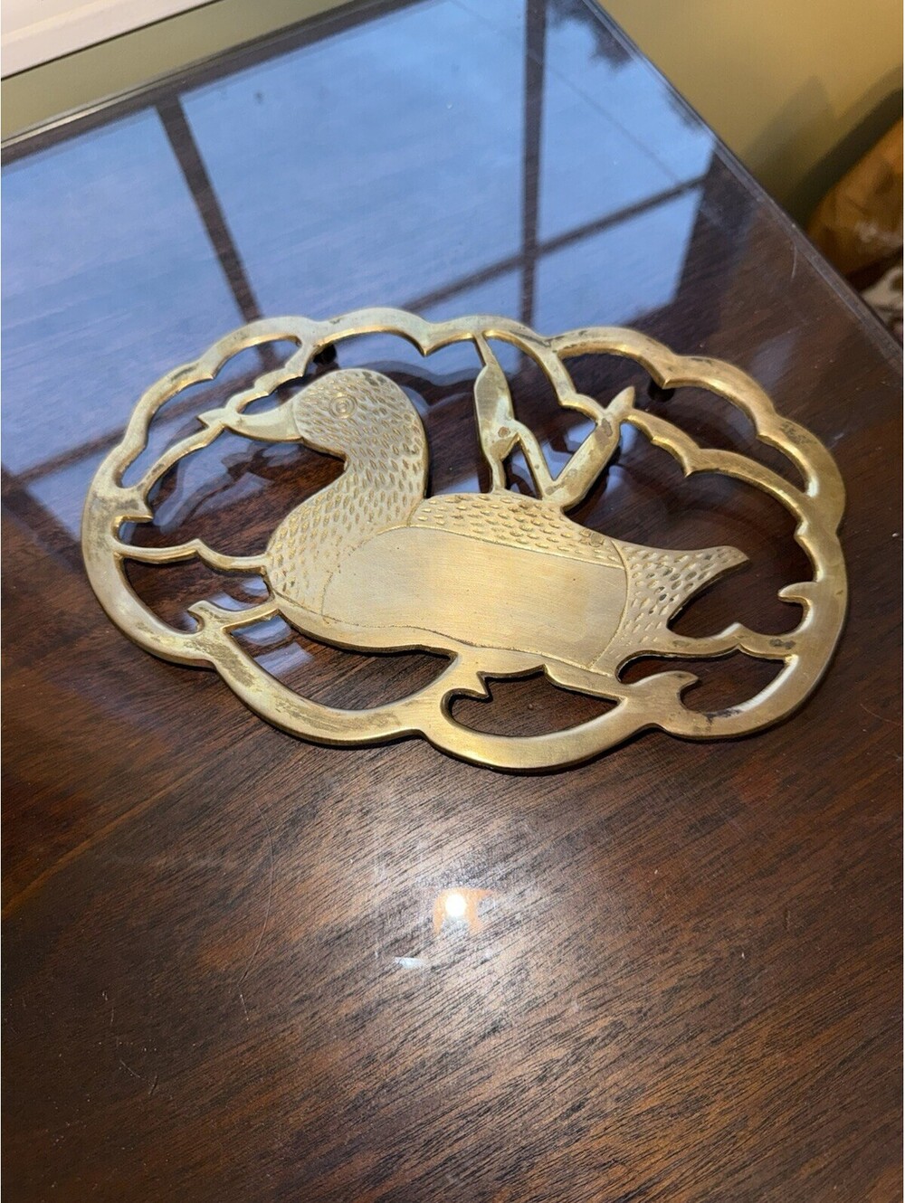 Vintage Duck All Brass Decor Trivet With Patina